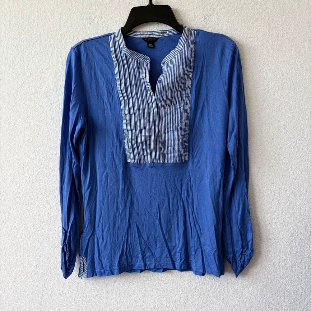 Ann Taylor Petite Blue 3/4 Sleeve Pleat Front Blouse Size MP